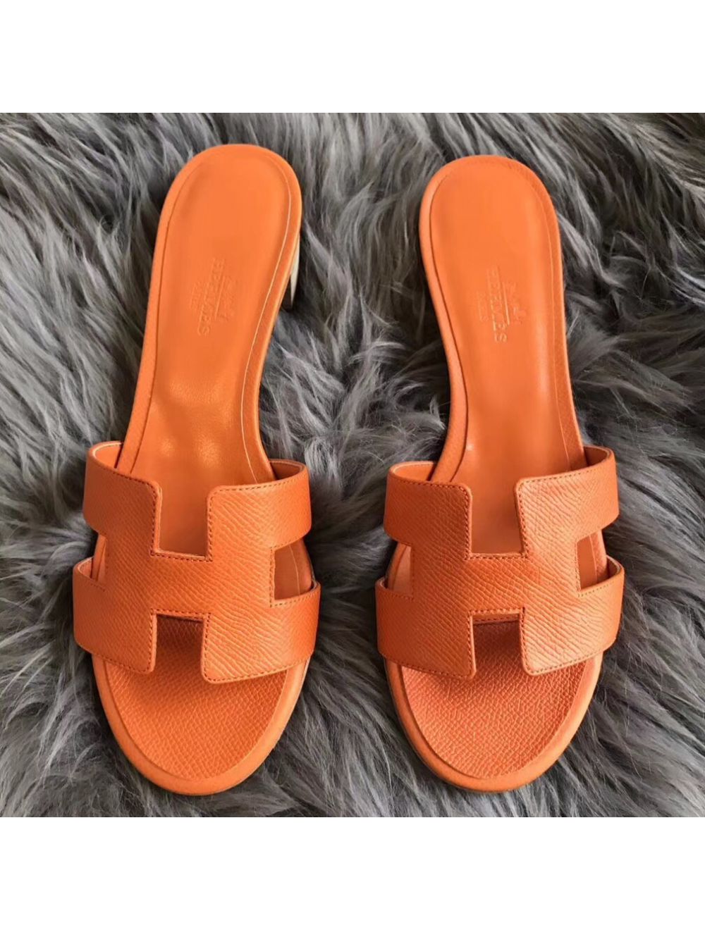 Hermes Oasis Sandals In Orange Epsom Leather